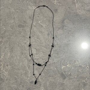 Delicate Antique Black Beaded Necklace 16”
